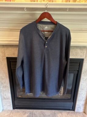 Men's Blue Long-Sleeve Henley Crewneck Sweater